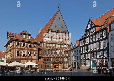 bakers´ guild hall (left) and butchers´ guild hall, market square, Hildesheim, Lower Saxony, Germany Stock Photo