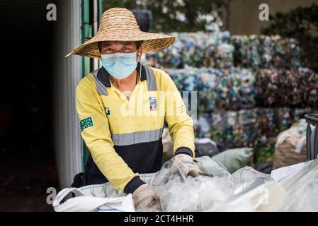 Plastic recycling centre, New Territories, Hong Kong, China Stock Photo