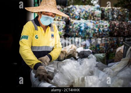 Plastic recycling centre, New Territories, Hong Kong, China Stock Photo