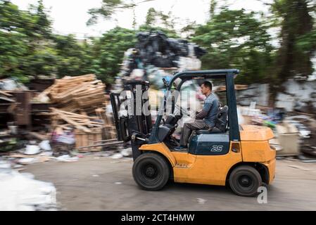 Plastic recycling centre, New Territories, Hong Kong, China Stock Photo