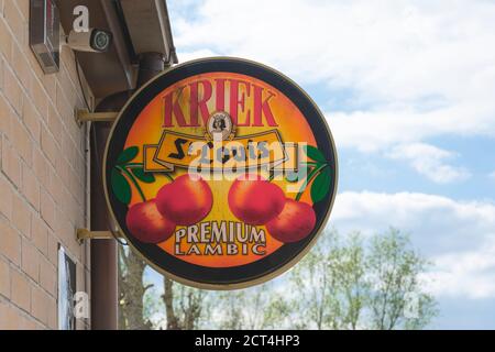 Sint Gillis Waas, Belgium, April 14, 2020, The Logo of kriek st louis, a well-known Belgian beer based on cherry fruits Stock Photo