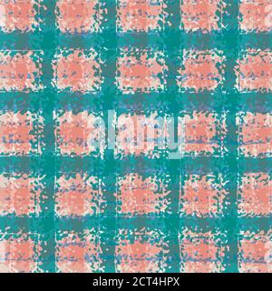 Vector plaid weave seamless pattern background. Organic watercolor brush stroke effect pink and blue woven check backdrop. Repeat modern gingham cloth Stock Vector