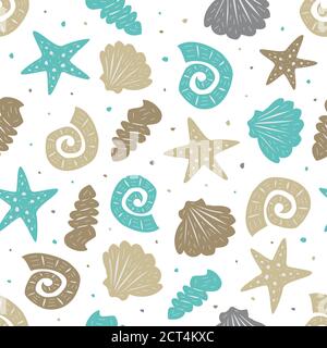 Sea seamless pattern with cute seashells Stock Vector