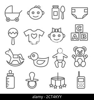 Baby line icons set on white background Stock Vector