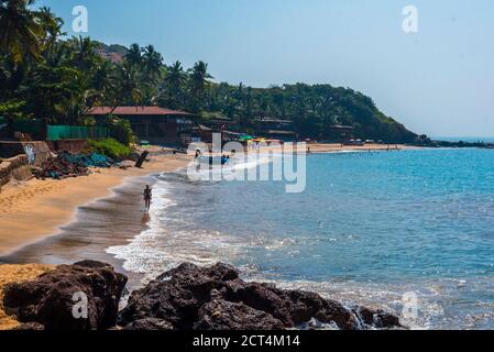 Tropical, sandy Anjuna Beach on the Goa coast, India Stock Photo