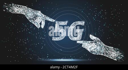 5G network technology, vector polygonal art style illustration Stock Vector