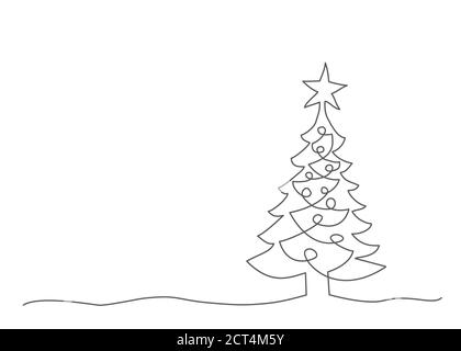 Christmas tree One line drawing on white background Stock Vector