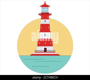 Lighthouse in flat style vector. Sea lighthouse. Lighthouse building logo design vector template, Icon design. Template elements. Vector illustration Stock Vector