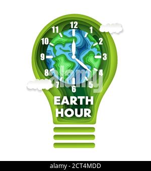 Earth hour vector concept illustration in paper art style Stock Vector