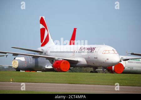 CSA Czech Airlines Airbus A319 OK-NEN with Eurowings marking waiting to be dismantled at Cotswold Airport, Kemble, Gloucestershir Stock Photo