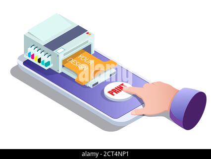 Print on demand vector concept isometric illustration Stock Vector