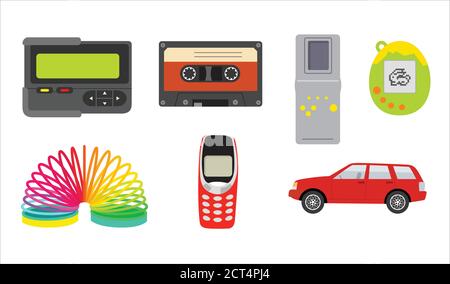 Retro elements collection 90s. Items from 90s. USSR. Vector illustration. Stock Vector