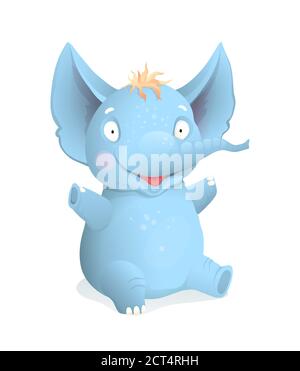 Sitting Cute Baby Elephant Cartoon for Kids Stock Vector