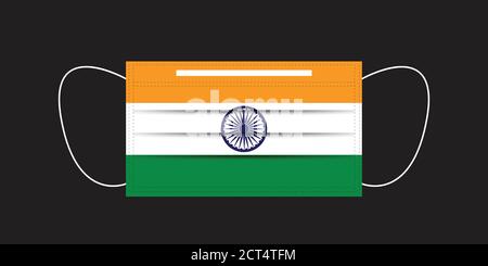 India flag printed on a mask. Stock Vector