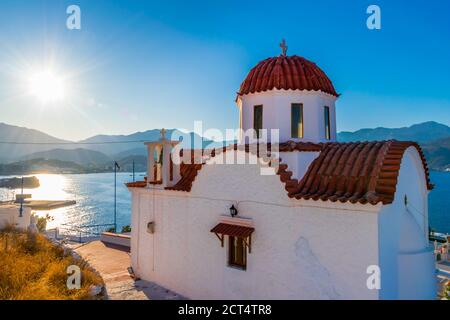 Traditional Red roofing tile dome Chapel in Pigadia, Karpathos Island, Greece Stock Photo