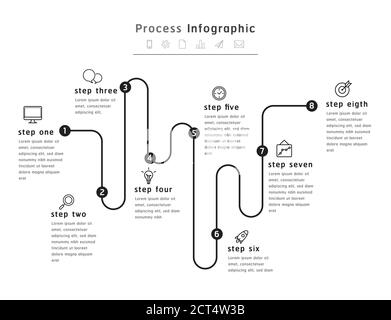 Business timeline workflow black infographics. Stock Vector