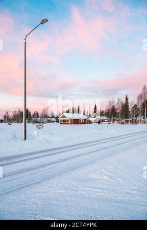 Akaslompolo town in the Arctic Circle in Finnish Lapland, Finland Stock Photo