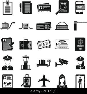 Police passport control icons set. Simple set of police passport control vector icons for web design on white background Stock Vector