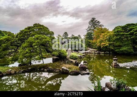 Japanese Garden at Katsura Imperial Villa, Kyoto, Japan Stock Photo