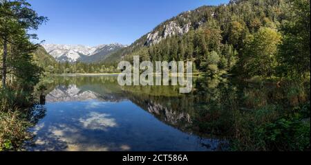 panoramic view mountain lake Duerrsee (Dürrsee) near Seewiesen in Styria, Austria Stock Photo