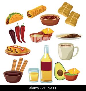 bundle of mexican food menu set icons vector illustration design Stock Vector