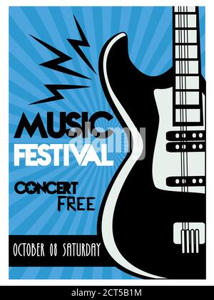 music festival poster with electric guitar instrument in blue background  vector illustration design Stock Vector Image & Art - Alamy