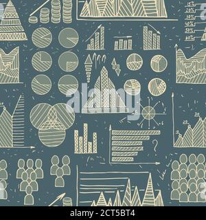 Doodle Diagrams, Graphs and Charts seamless vector pattern Stock Vector