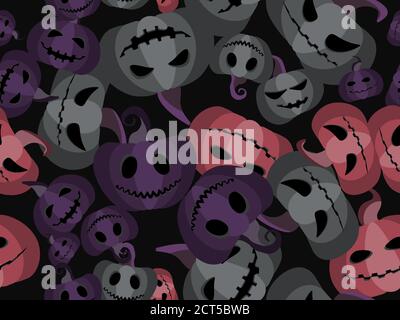 Halloween seamless pattern with scary pumpkins. Jack-o-lantern flat design. Halloween background with creepy pumpkins for wrapping paper, print, fabri Stock Vector