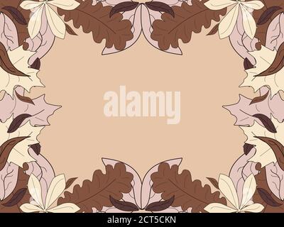 Autumn leaves frame. Falling leaves border. Frame made of oak and maple leaves. Design a template for invitations, leaflets and greeting cards. Vector Stock Vector