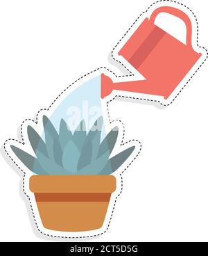 Isolated plant watering icon. Plant and watering can - Vector Stock Vector