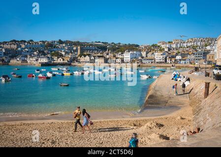 England seaside, view in summer of the harbour area in the resort town of St Ives, Cornwall, south west England, UK Stock Photo