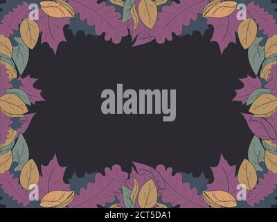 Autumn leaves frame. Falling leaves border. Frame made of oak and maple leaves. Design a template for invitations, leaflets and greeting cards. Vector Stock Vector