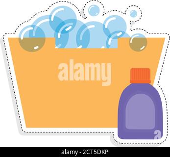 Bucket with bubbles and soap bottle - Vector Stock Vector