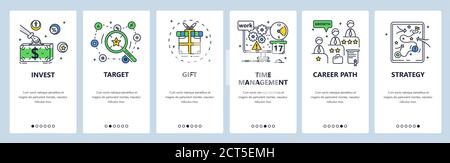 SEO marketing strategy planning. Career path, target gift investment. Mobile app screens, vector website banner template Stock Vector