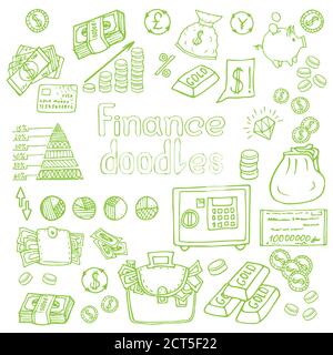 Doodle Business and Finanse isolated. Vector illustration Stock Vector