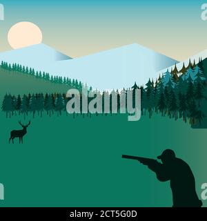 Autumn,red deer hunting in the foothills Stock Vector