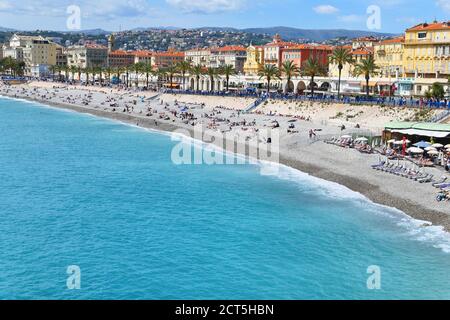 NICE, FRANCE - 28 APRIL, 2019:  French Riviera Cote d'Azur in Provence, France. Landscape sea view of coastline. Stock Photo