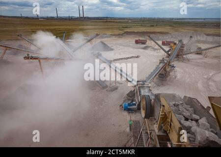 Karaganda/Kazakhstan - June 08 2012: Gravel separation machine. Construction materials production. Stock Photo