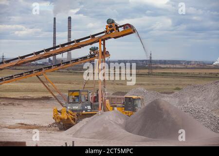 Karaganda/Kazakhstan - June 08 2012: Gravel separation machine. Construction materials production. Stock Photo