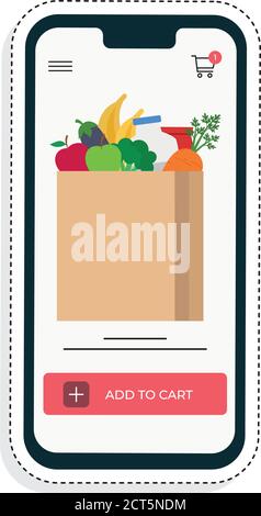 Cell phone with virtual store. Online shopping icon - VEctor Stock Vector