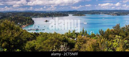 Bay of Islands seen from Flagstaff Hill in Russell, Northland Region, North Island, New Zealand Stock Photo