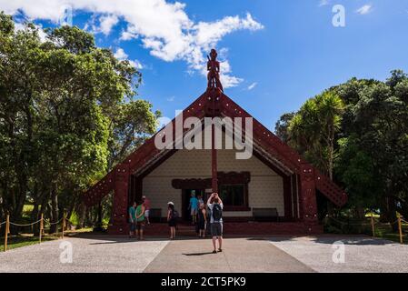 Maori Meeting House, Waitangi Treaty Grounds, Bay of Islands, Northland Region, North Island, New Zealand Stock Photo