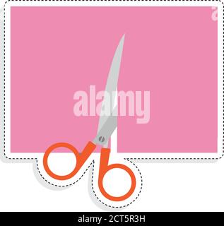 Scissors cutting a pink sheet of paper - Vector Stock Vector