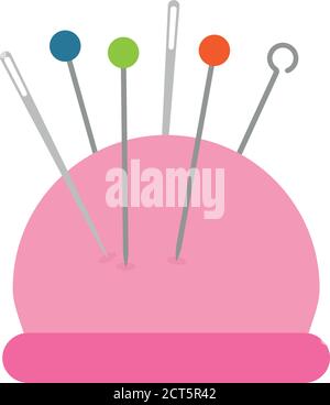 Isolated cushion with needles and pins. Sewing cushion - Vector Stock Vector