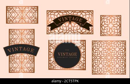 Art Deco, Art Novo page template luxury elegant texture geometric style, gatsby concept, golden black.Pink gold and pastel pink background. Stock Vector