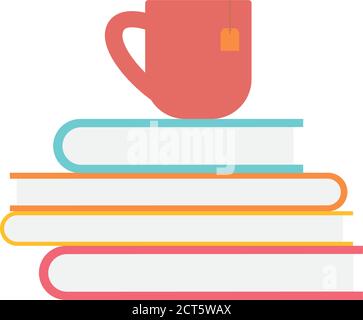 Books and cup icon. Reading activities - Vector Stock Vector