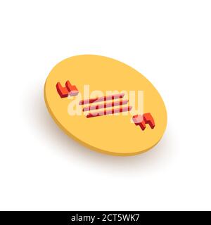 Round yellow 3D quote icon. Vector illustration isolated on white. Soft shadow. Stock Vector