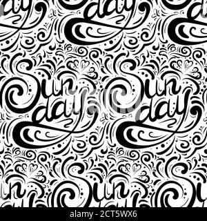 Seamless calligraphic pattern with the inscription Sunday. Lettering written by hand. Vector texture for wraps, wallpapers, fabrics and your creativit Stock Vector