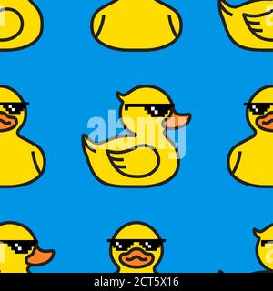 Rubber yellow duck in sunglasses. Seamless Pattern Stock Vector