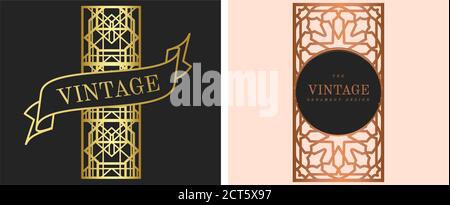 Art Deco, Art Novo page template luxury elegant texture geometric style, gatsby concept, golden black.Pink gold and pastel pink background. Stock Vector